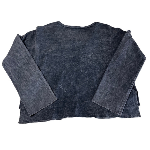 Women's Distressed Oversized Crop Top Small Waffle Knit Casual Pullover Cut Out - Picture 2 of 9